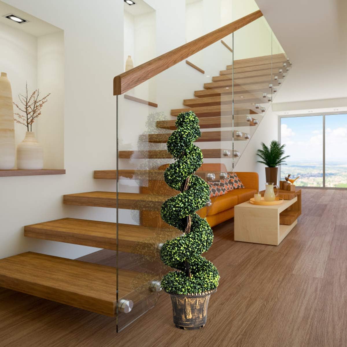 GOPLUS 4 Ft Artificial Boxwood Spiral Topiary Tree Decor