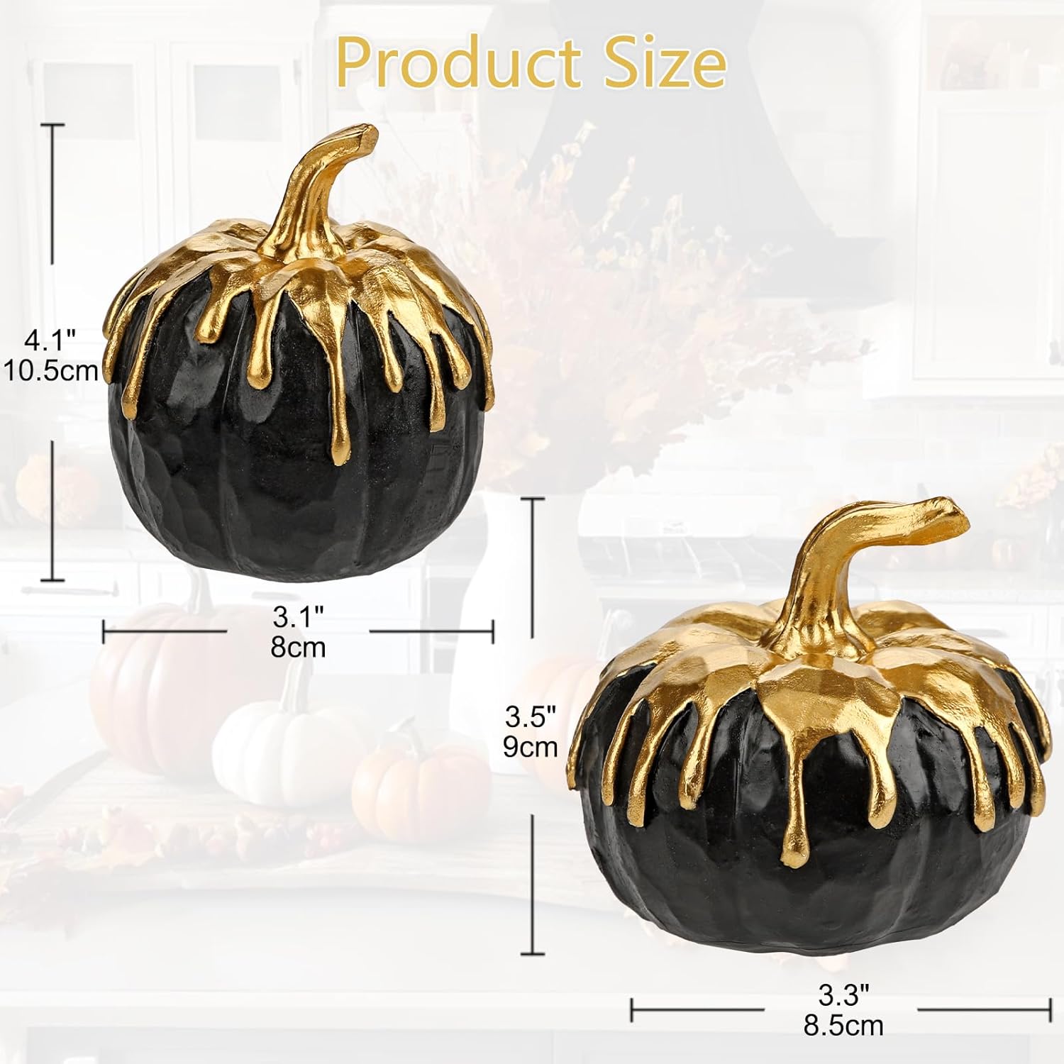 Hollyone 2 pcs Black Gold Resin Pumpkin Decor