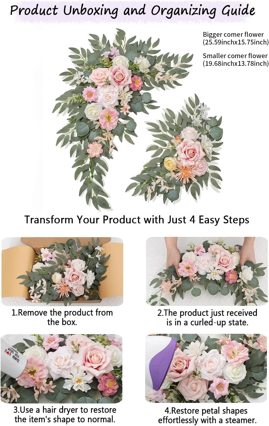 Wedding Welcome Signs Floral Pack of 2 New Pink