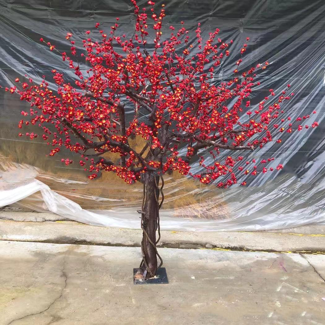 EUEUE Artificial Red Plum Blossom Tree 1mx08m