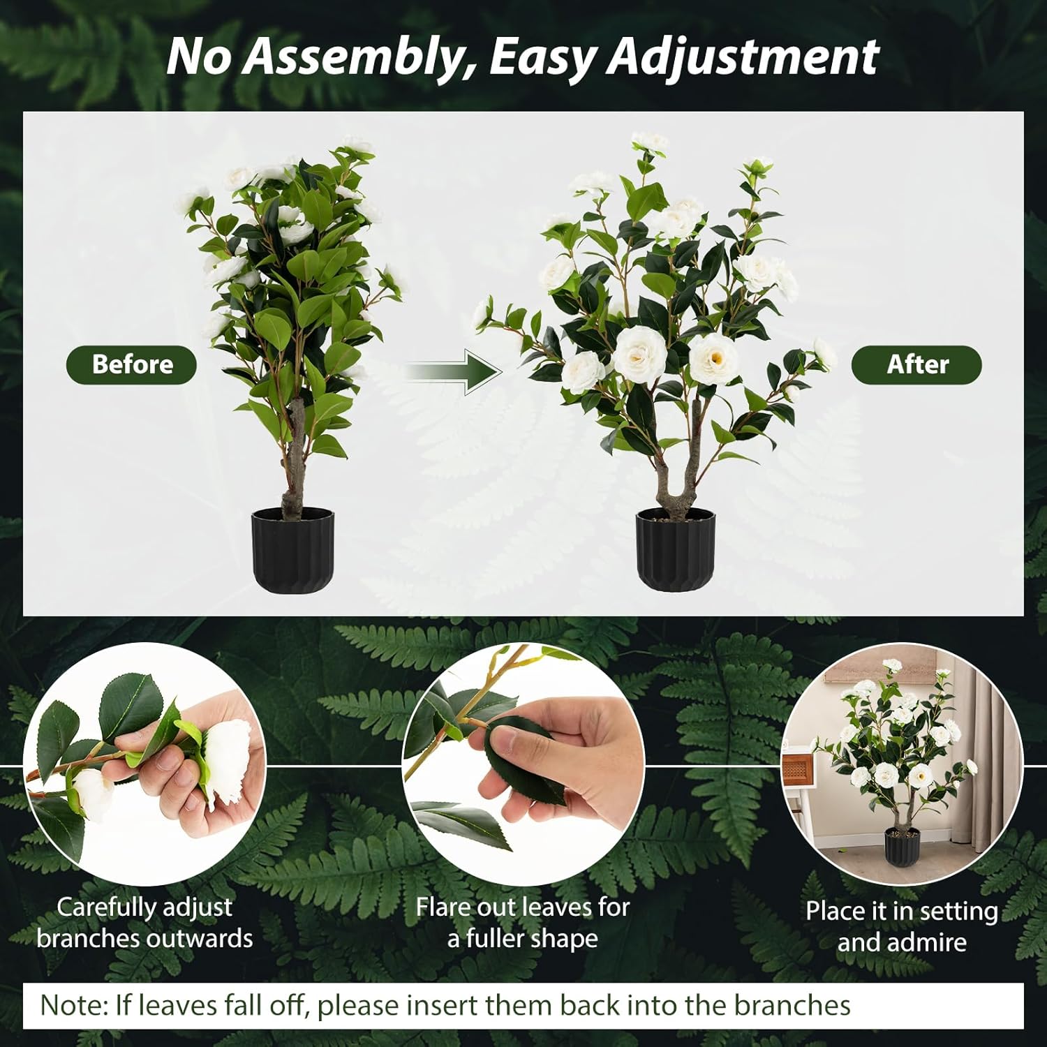 Artificial Camellia Tree Set 2 38 Inch Tall Potted Decor