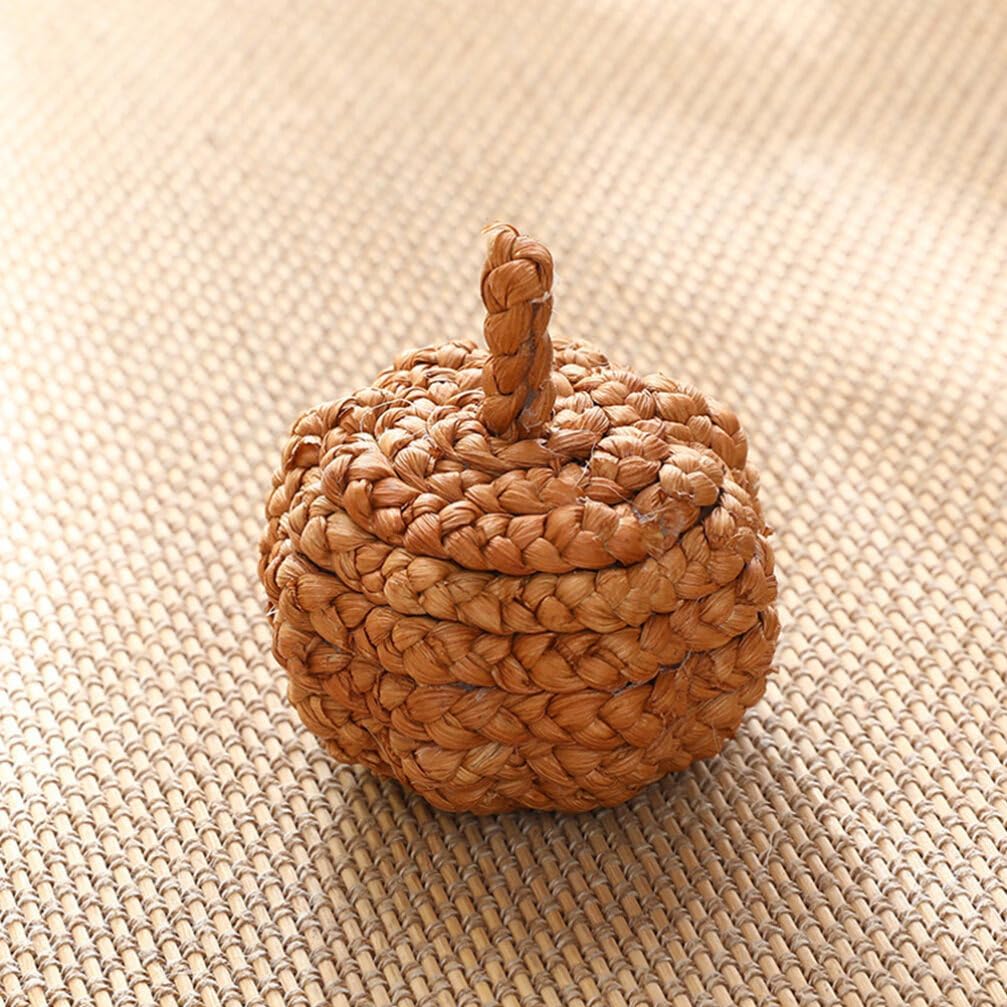 HOMSFOU 2pcs Handmade Straw Woven Pumpkin Ornaments Fall Decor