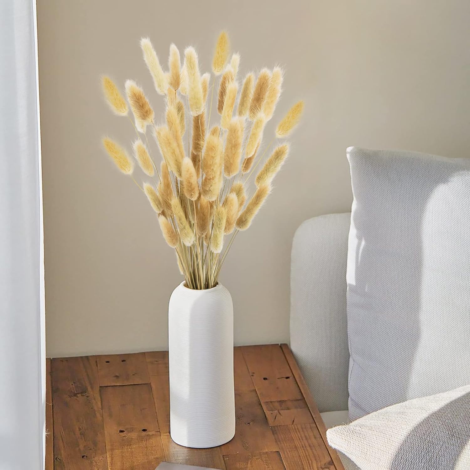 Uieke 17 Inch Natural Bunny Tails Dried Flowers 50 Pcs