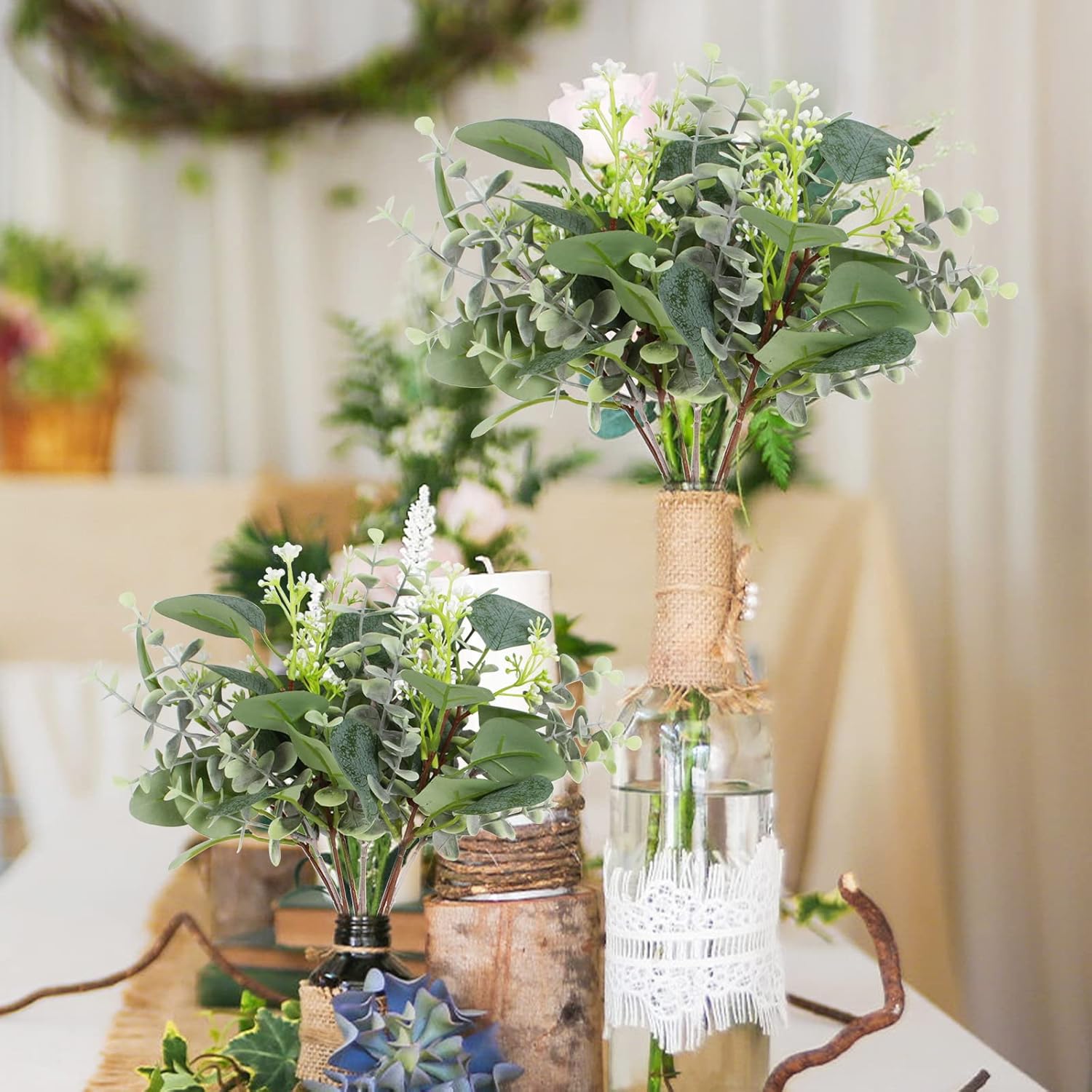 Artificial Eucalyptus Stems 24PCS for Decor Weddings