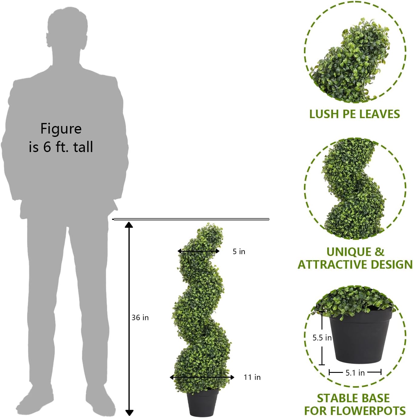 THE BLOOM TIMES 3ft Spiral Boxwood Artificial Trees Set of 2