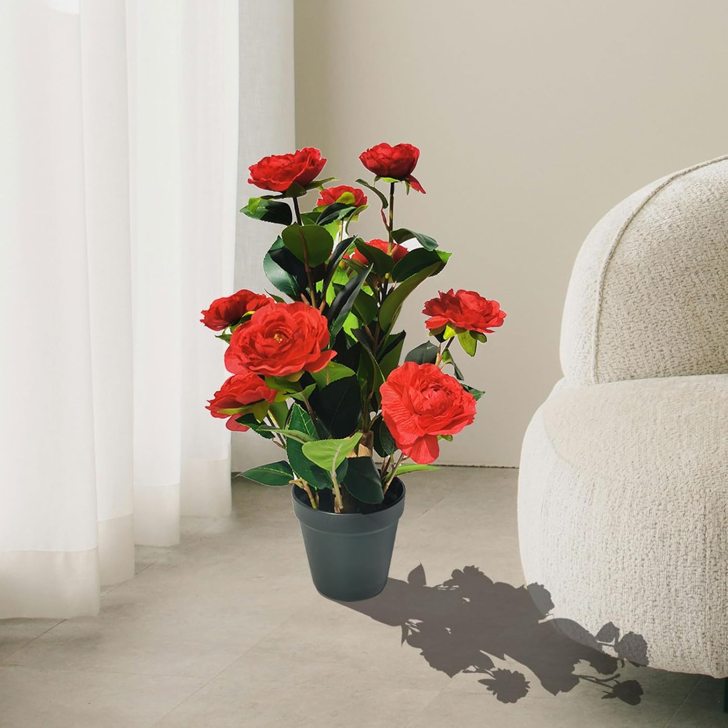 16 Inch Artificial Camellia Tree with 9 Large Blooms and 3 Small Blooms