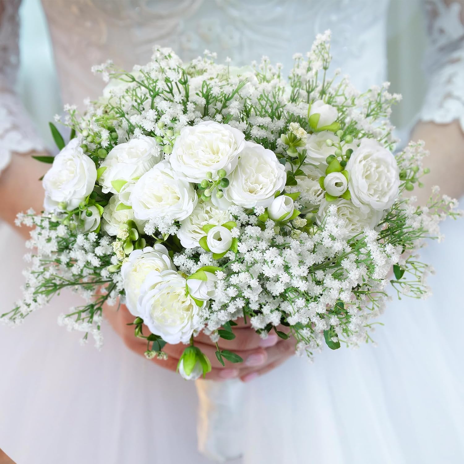 Janinka 100 Pcs Artificial Baby Breath Flowers White