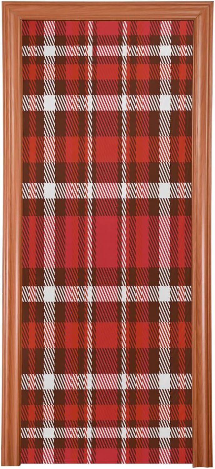 Susiyo Christmas Red Plaid Door Cover for Holidays