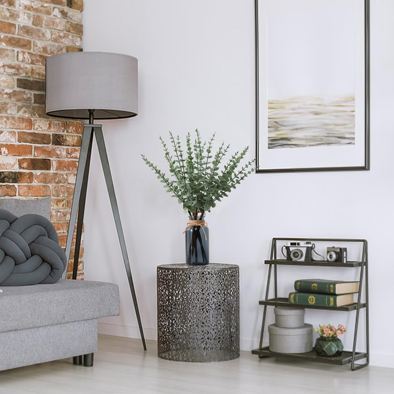 Leftover 188 Inch Artificial Eucalyptus in Black Glass Vase