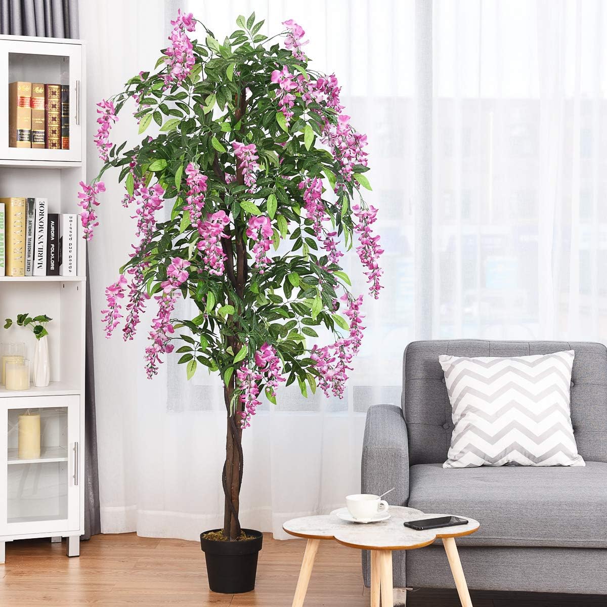 Goplus 6FT Ficus Artificial Tree with Realistic Wisteria Bloom