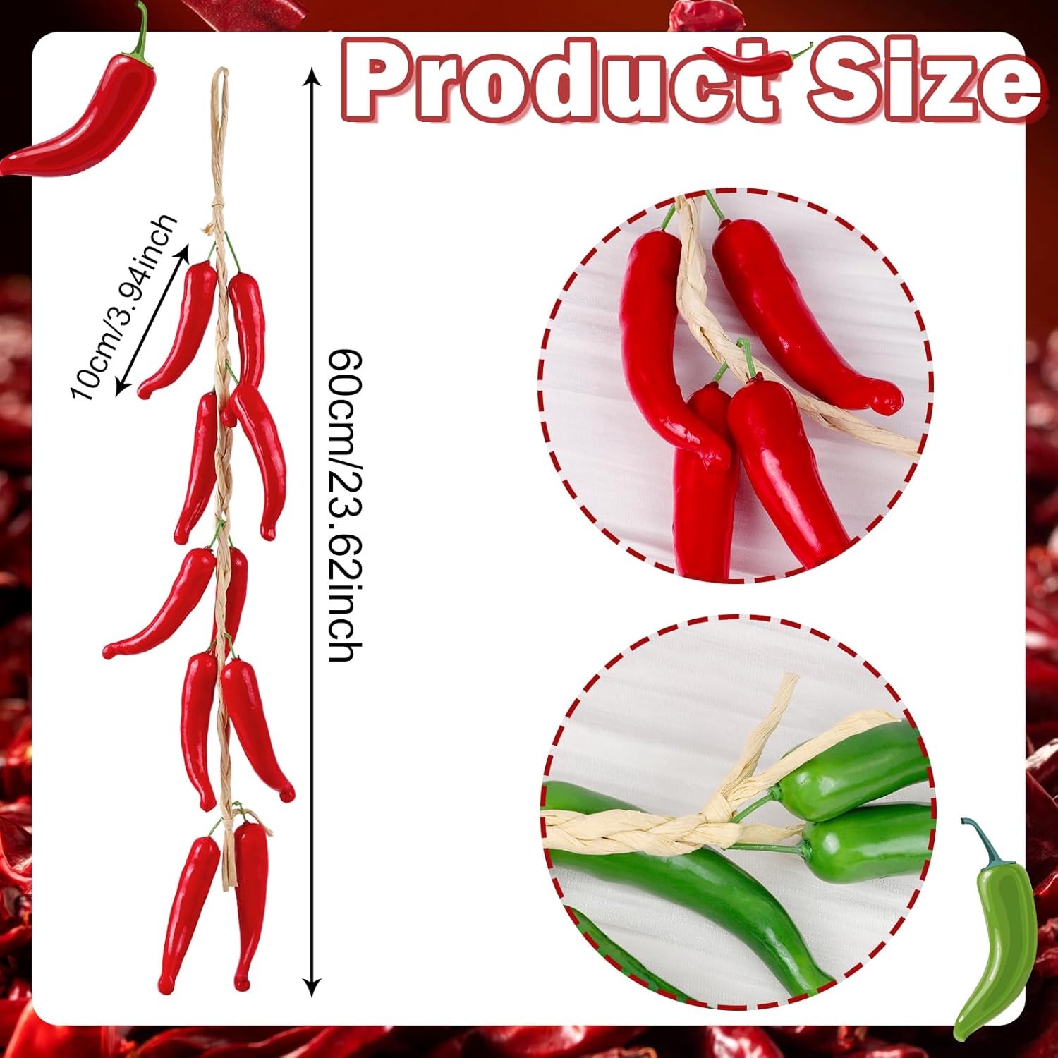 Emivery Artificial Pepper Garland 2Pcs Hanging String