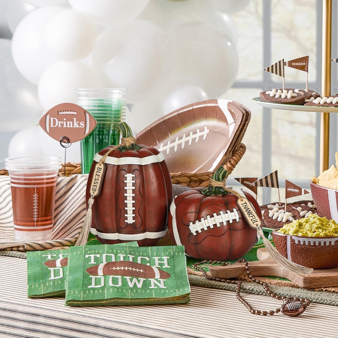 Artificial Football Pumpkins Resin Set of 2 Fall Decor