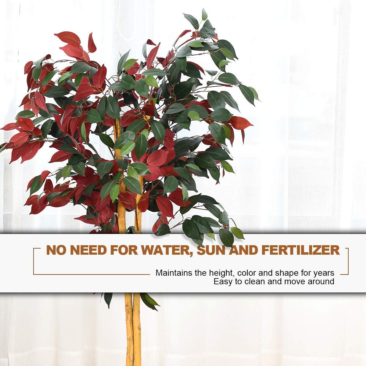 COSTWAY Artificial Ficus Tree in Pot Green Red