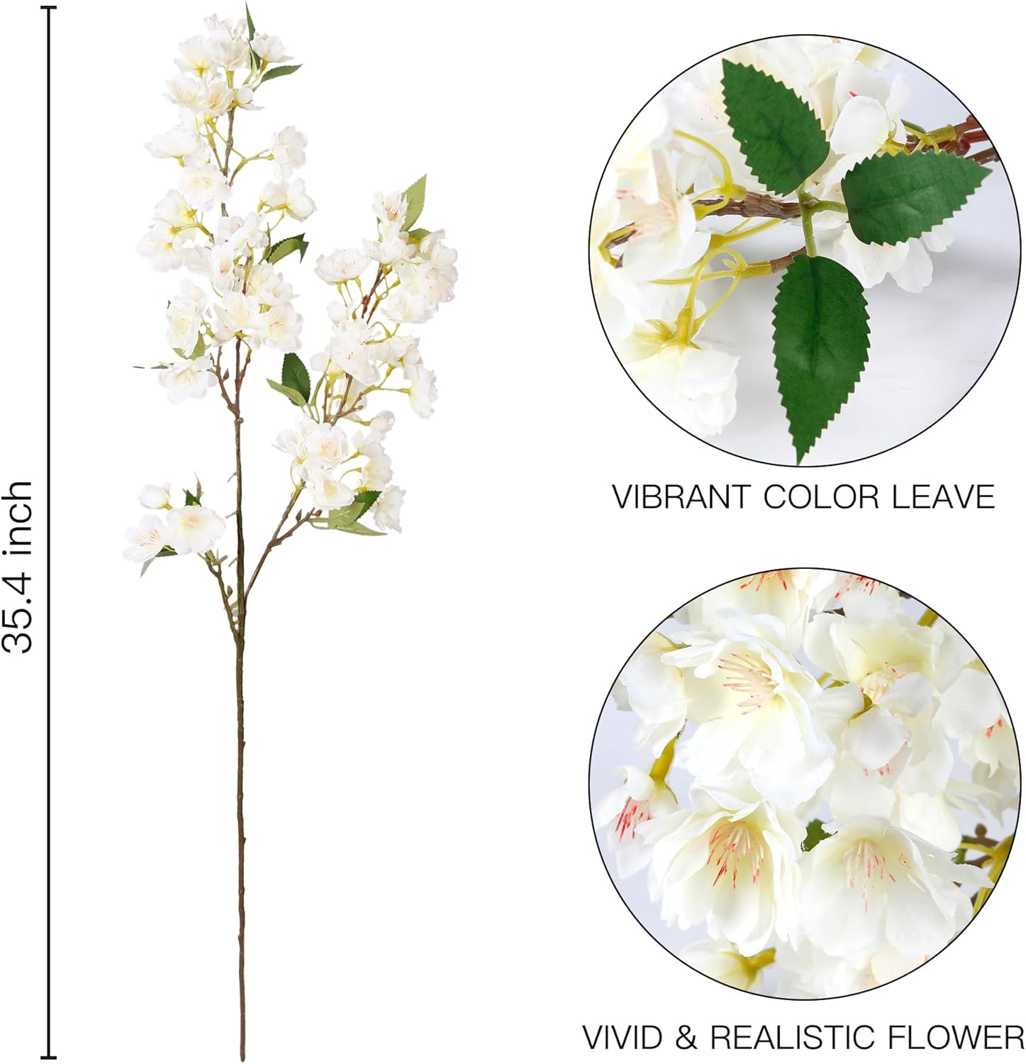Sggvecsy Artificial Cherry Blossom Flowers 3 Pcs White