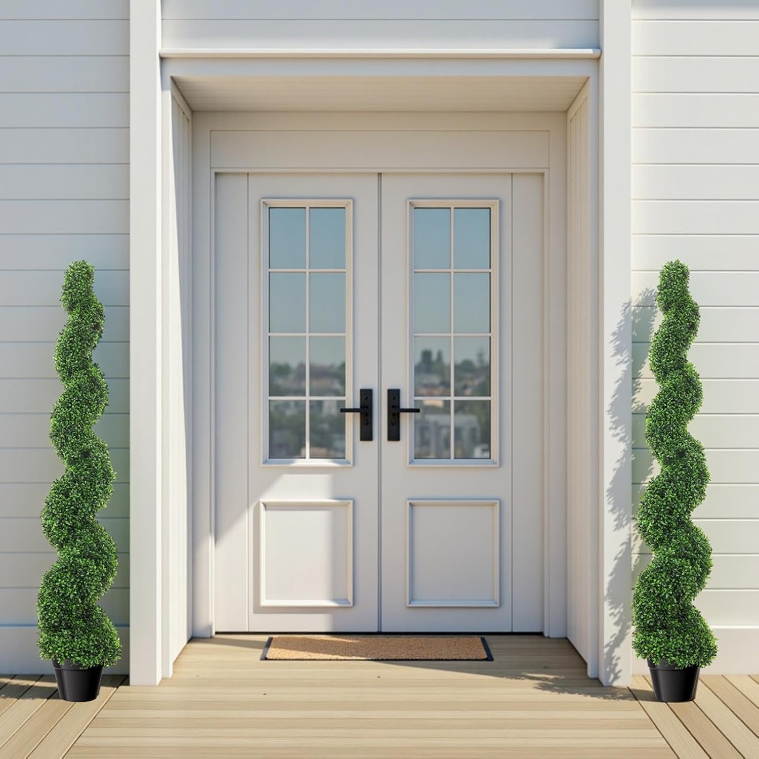 5FT Artificial Boxwood Spiral Topiary Trees 2 Pack