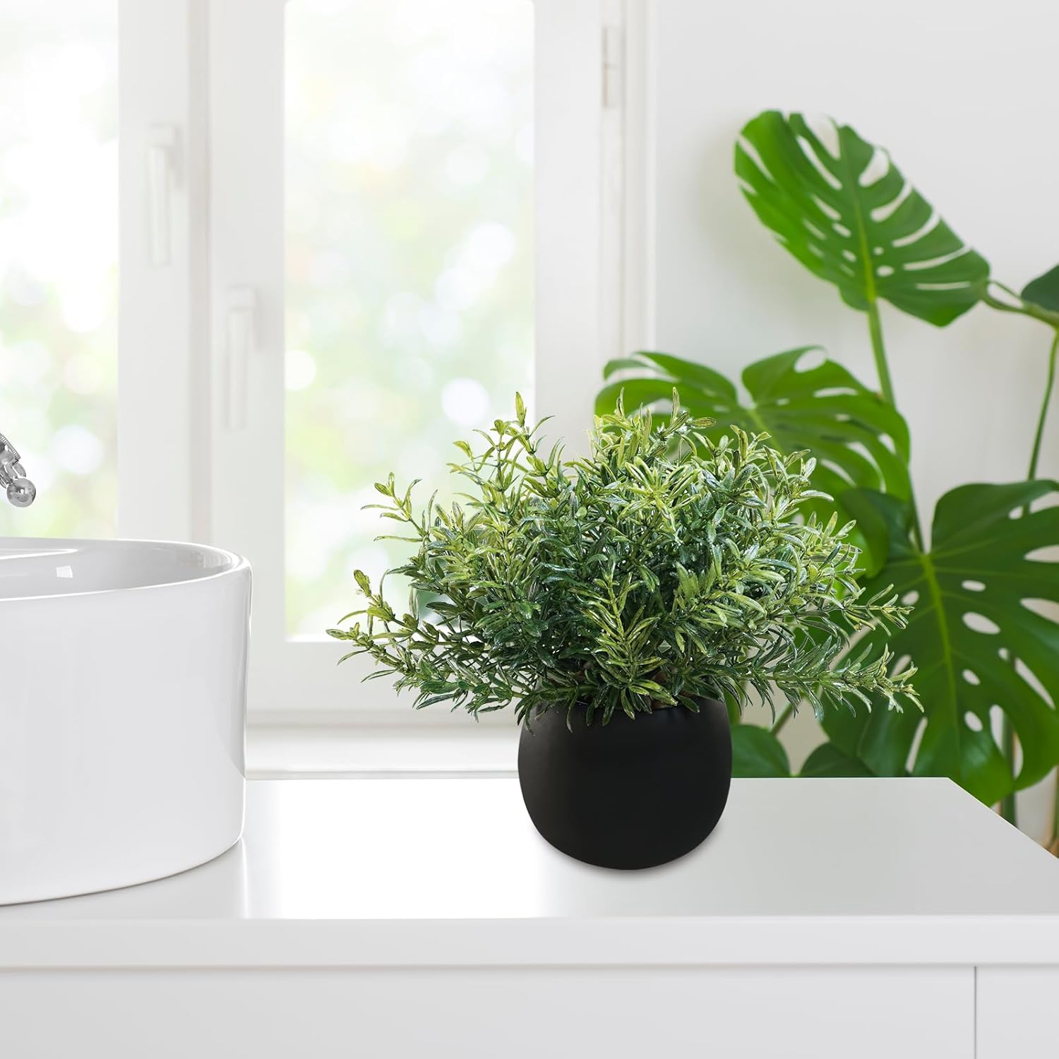 Winlyn Set of 3 Small Artificial Plants in Black Concrete Pots