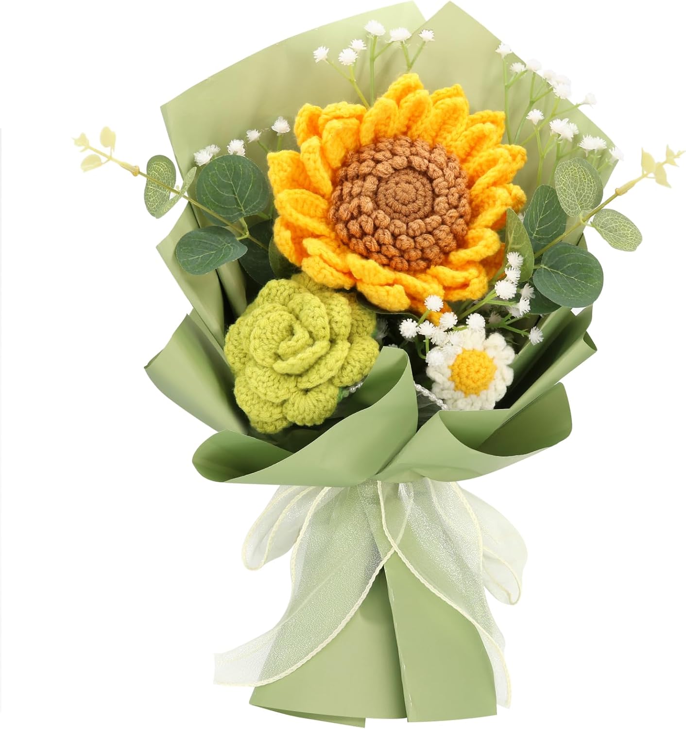 Handmade Crochet Sunflowers and Roses Bouquet for Gifts