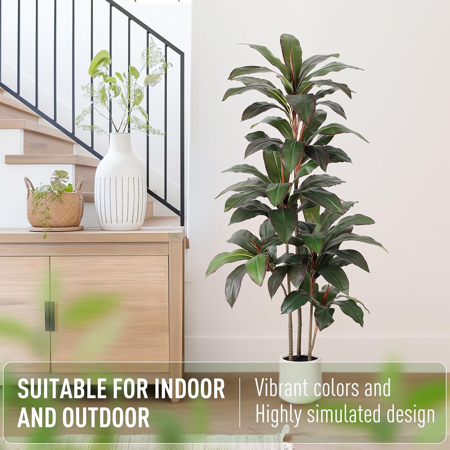 YEPDIN Artificial Dracaena Tree 5FT with White Planter