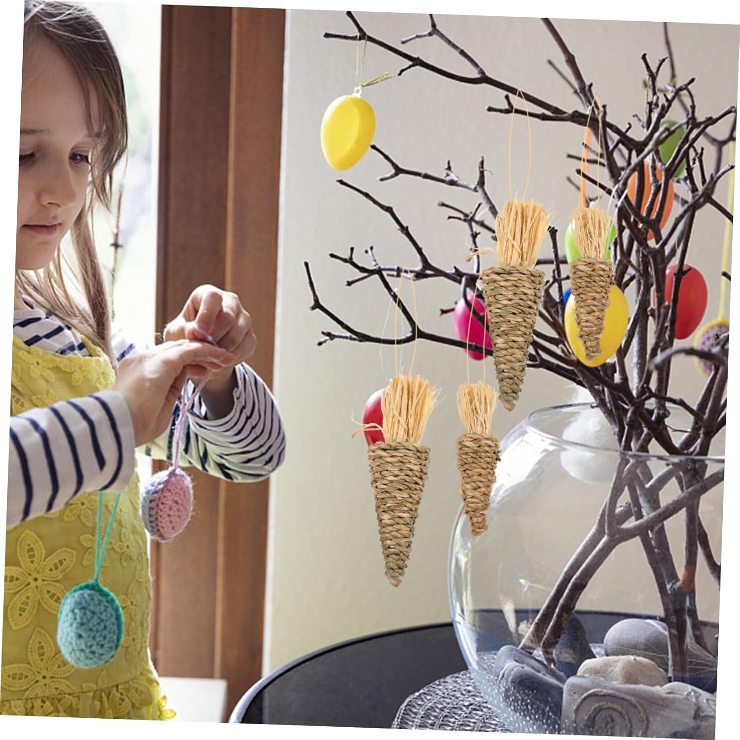 8pcs Woven Carrot Pendant Decorations for Easter