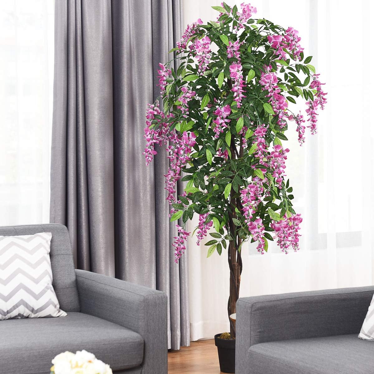 Goplus 6FT Ficus Artificial Tree with Realistic Wisteria Bloom