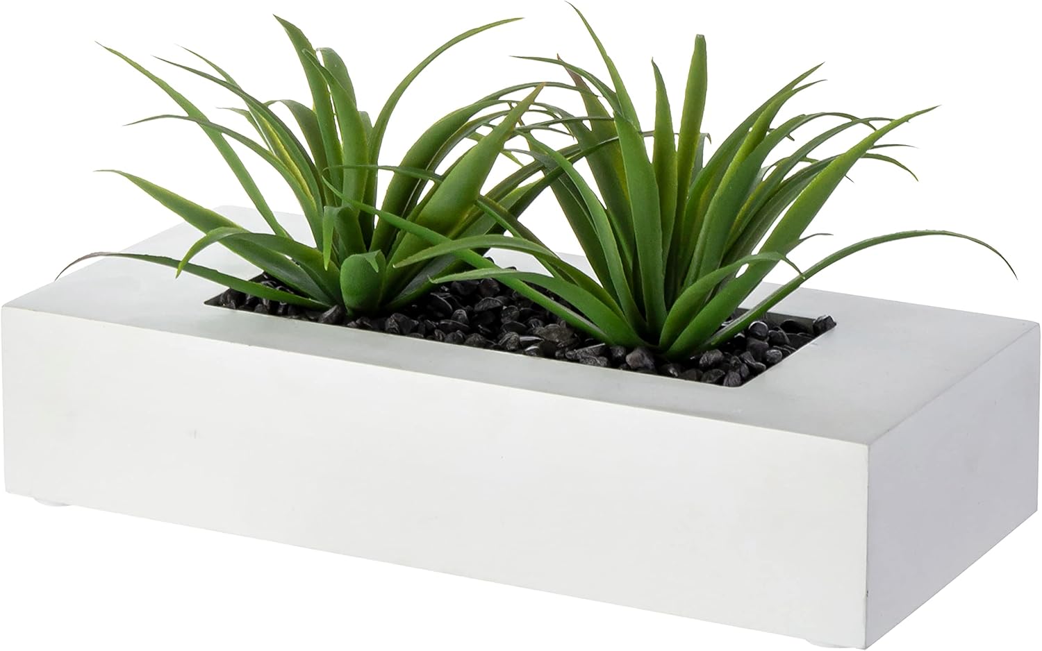 MyGift 10 Inch Artificial Grass Plants in White Wood Planter