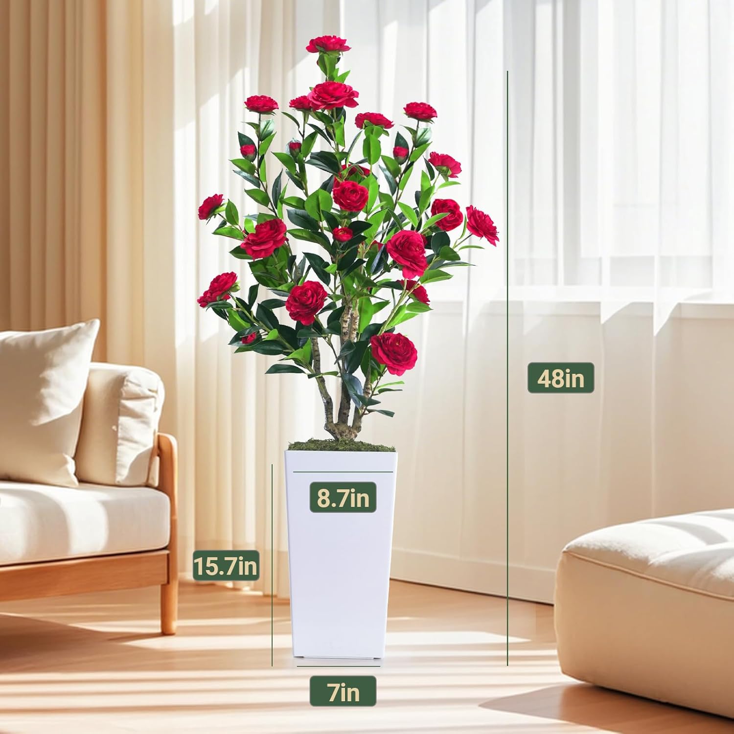 Howngyesimu 4FT Artificial Camellia Tree with Planter