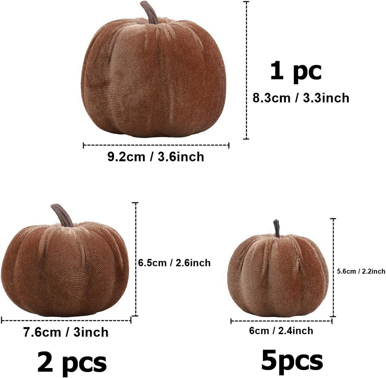 Woration 8pcs Velvet Pumpkin Fall Decor Set