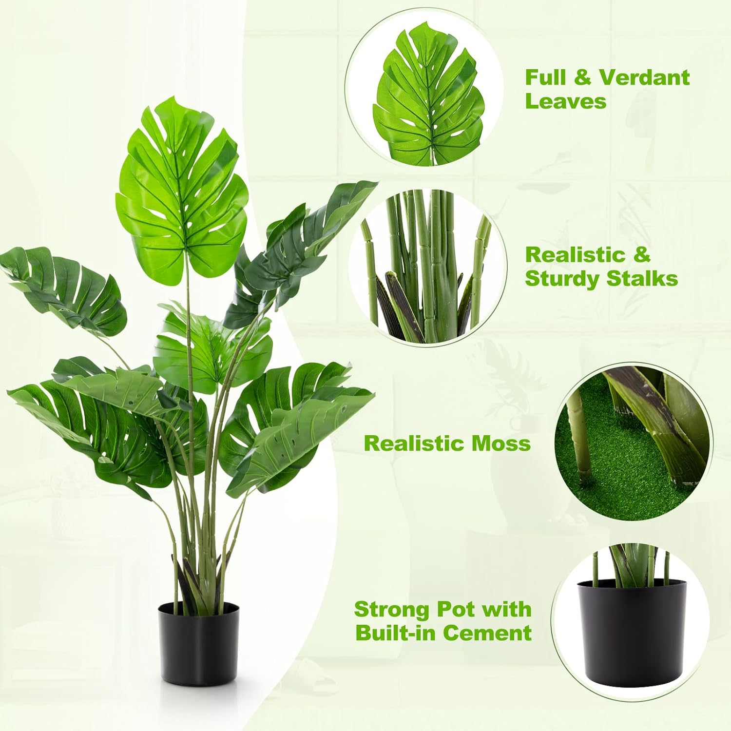 Goplus Artificial Monstera Deliciosa Plant 4ft Tall Fake Tropical Tree
