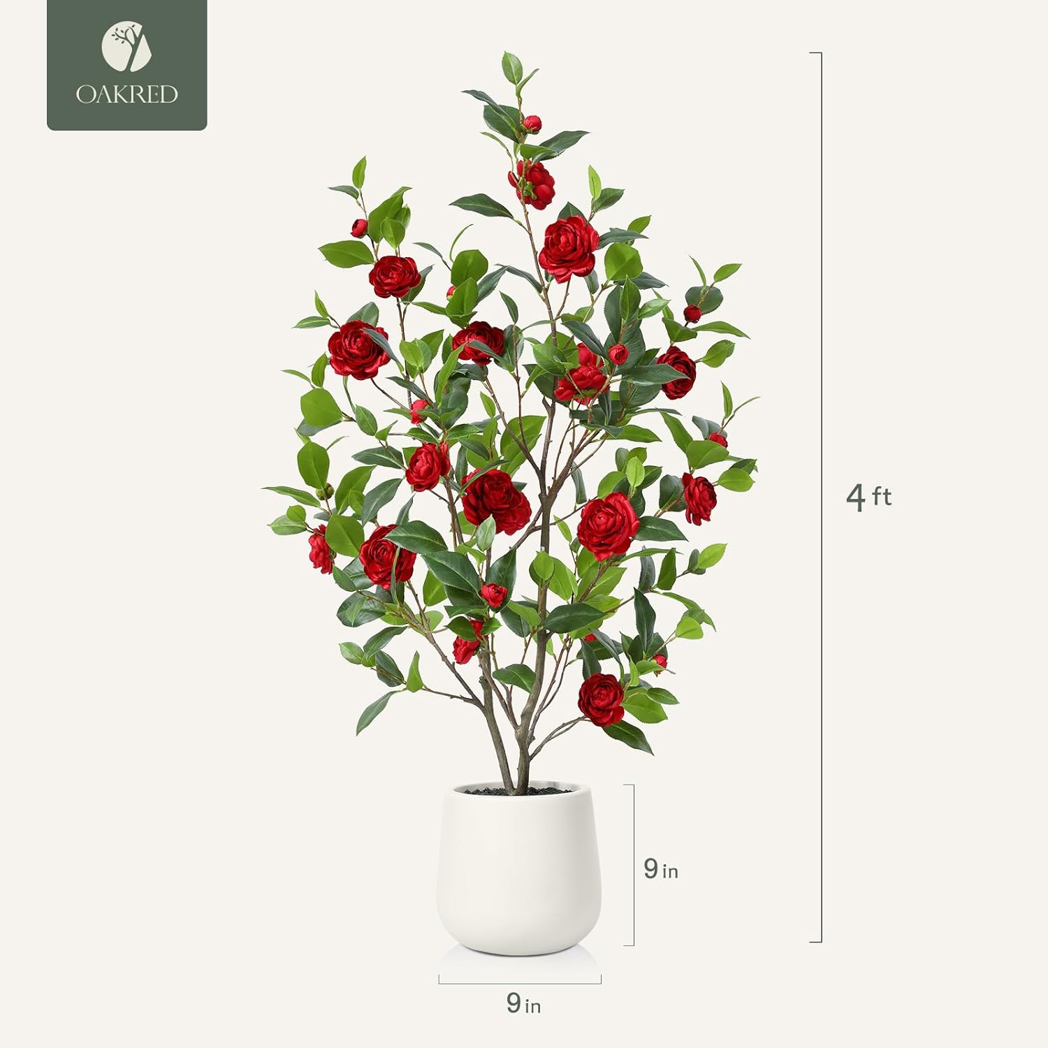 OAKRED 48 Inch Artificial Camellia Tree with Planter