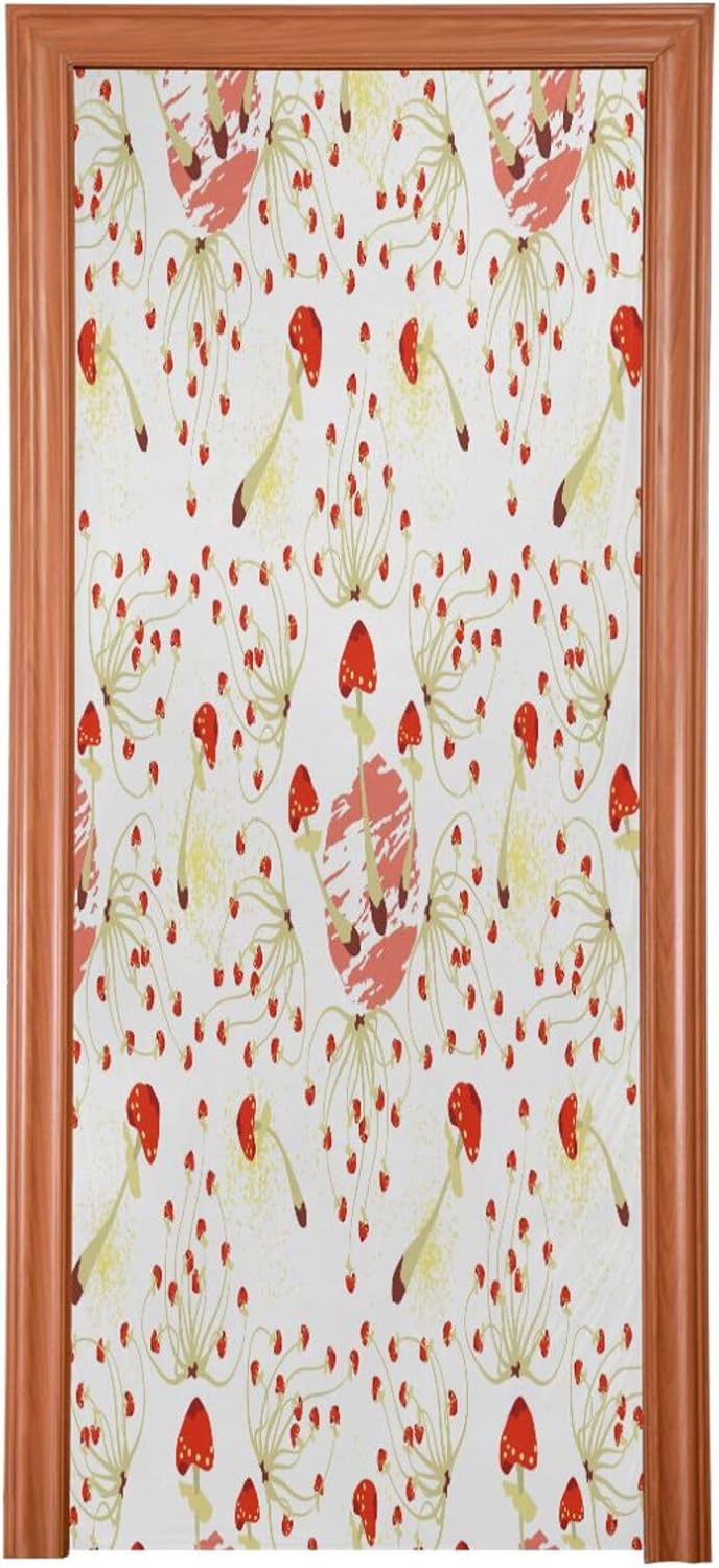 Susiyo Retro Abstract Mushrooms Christmas Door Cover Stretch Fabric 32x79 in