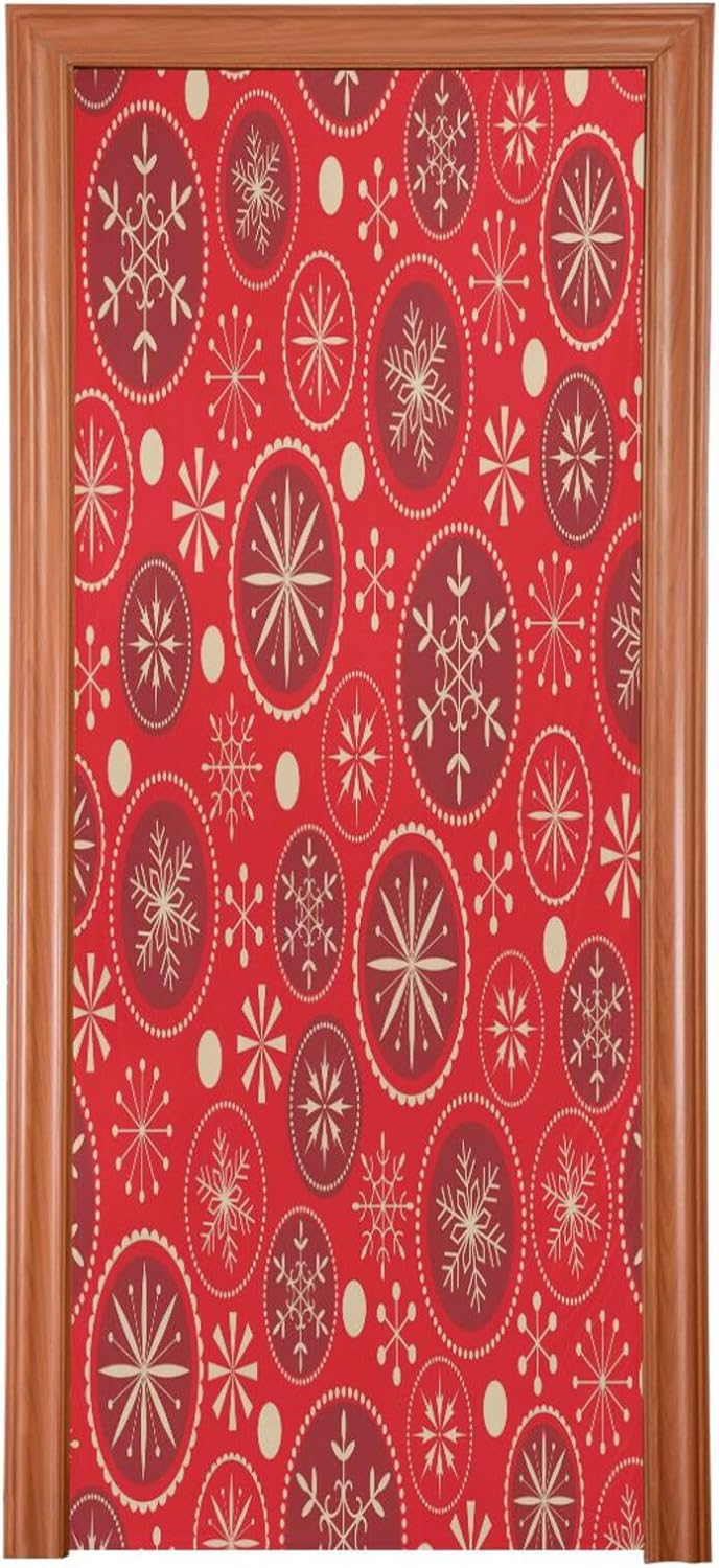Susiyo Christmas Door Cover with Snowflakes Red Halloween Decor
