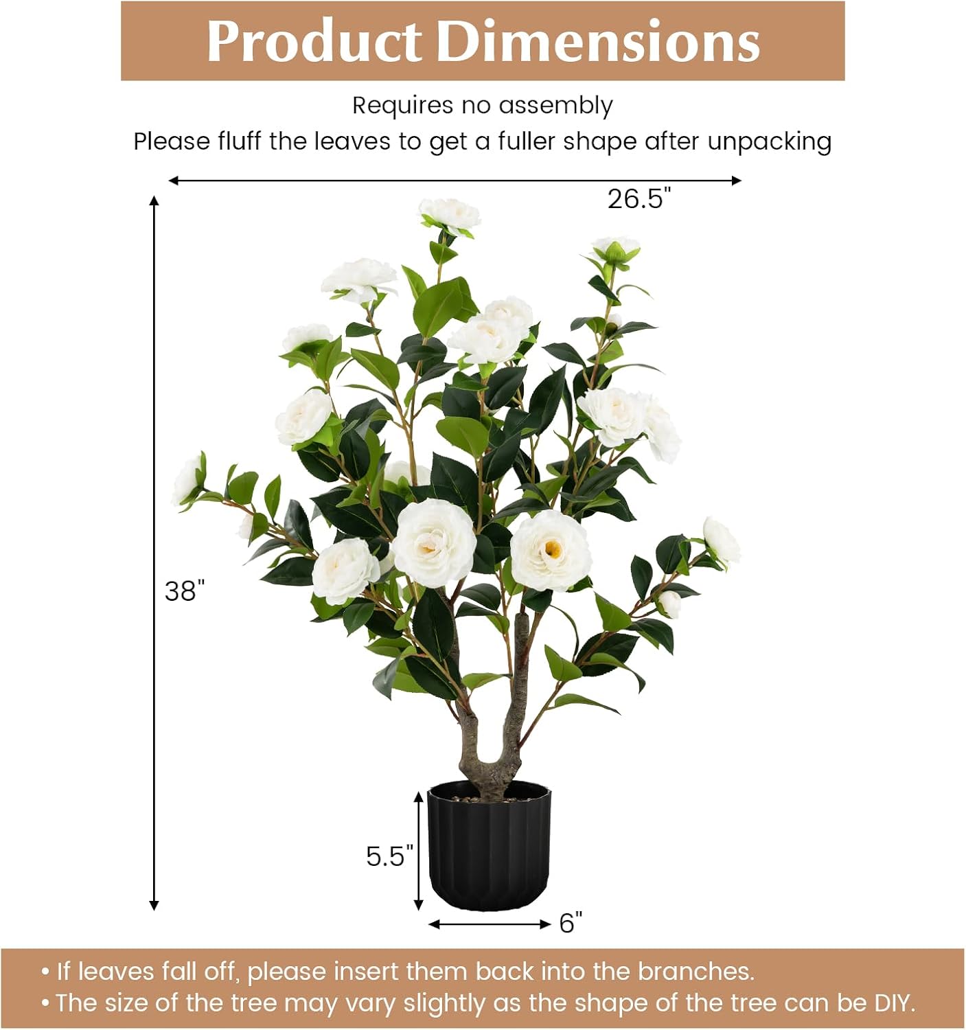 Artificial Camellia Tree Set 2 38 Inch Tall Potted Decor