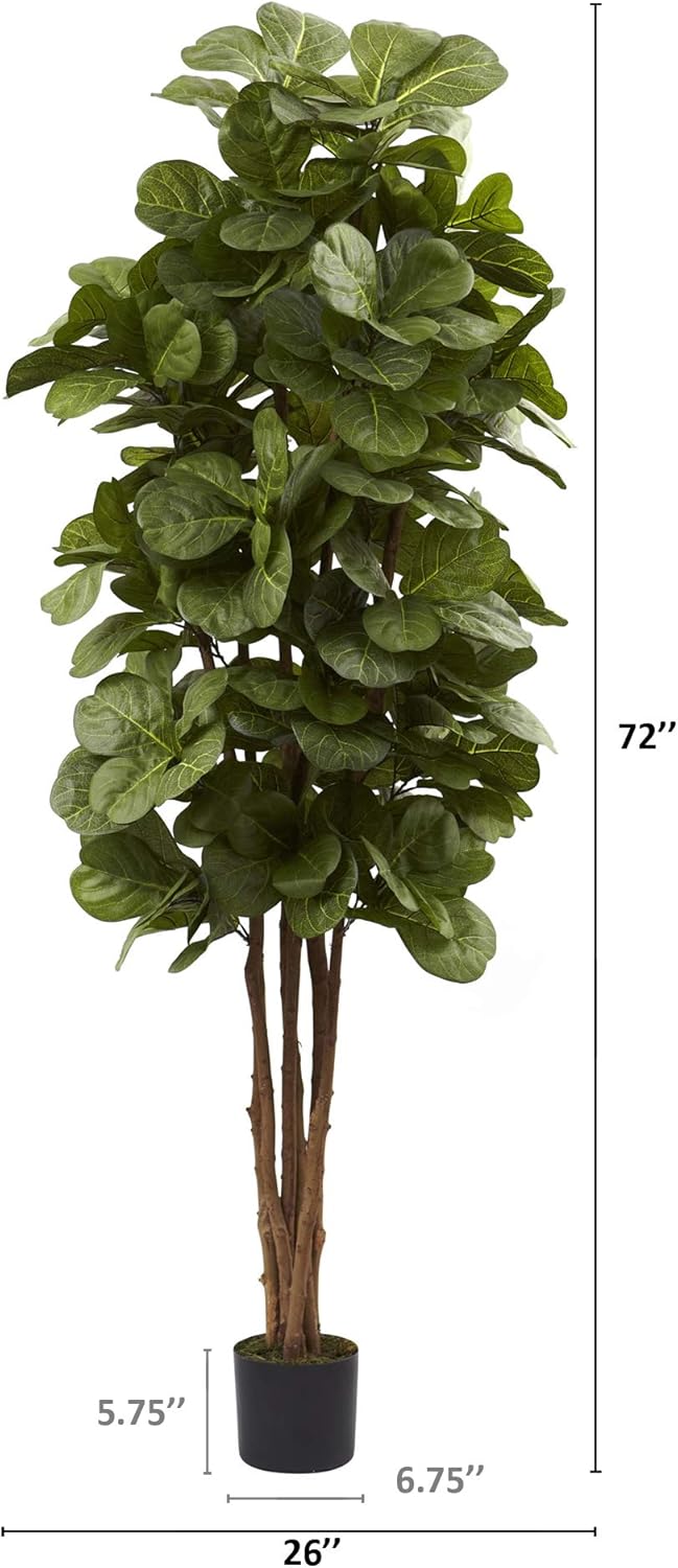 Nearly Natural 6ft Fiddle Leaf Fig Artificial Tree with 6 Trunks 270 Leaves