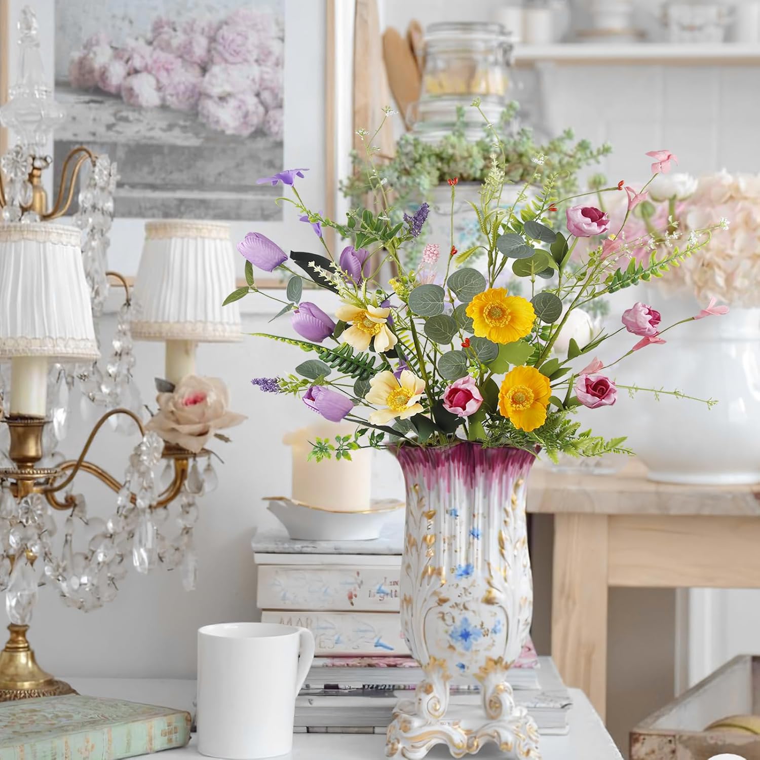 CISDUEO 4 Pcs Artificial Wildflowers Bouquet