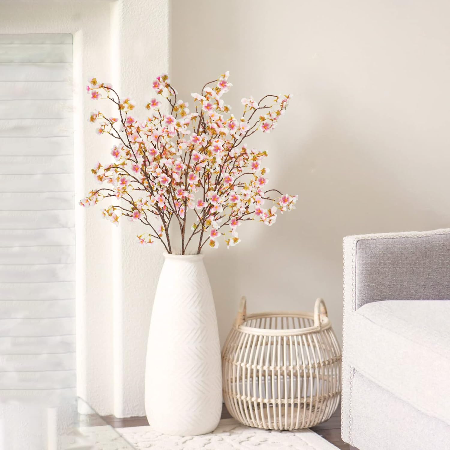 Uieke Silk Cherry Blossom Branches Set of 3 Pink 405in