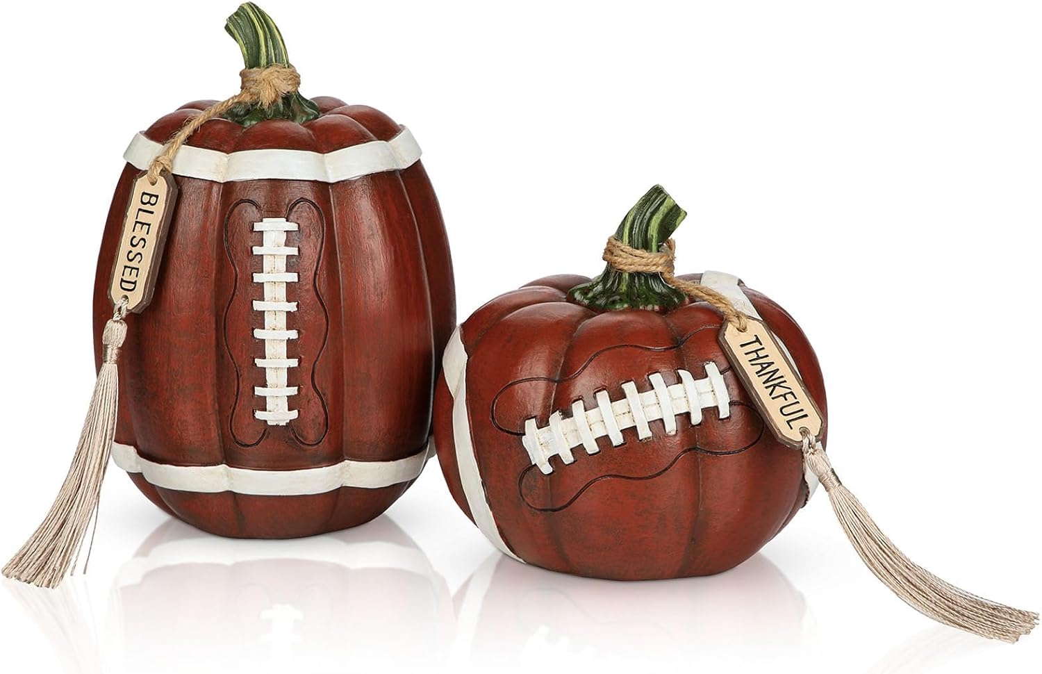 Artificial Football Pumpkins Resin Set of 2 Fall Decor