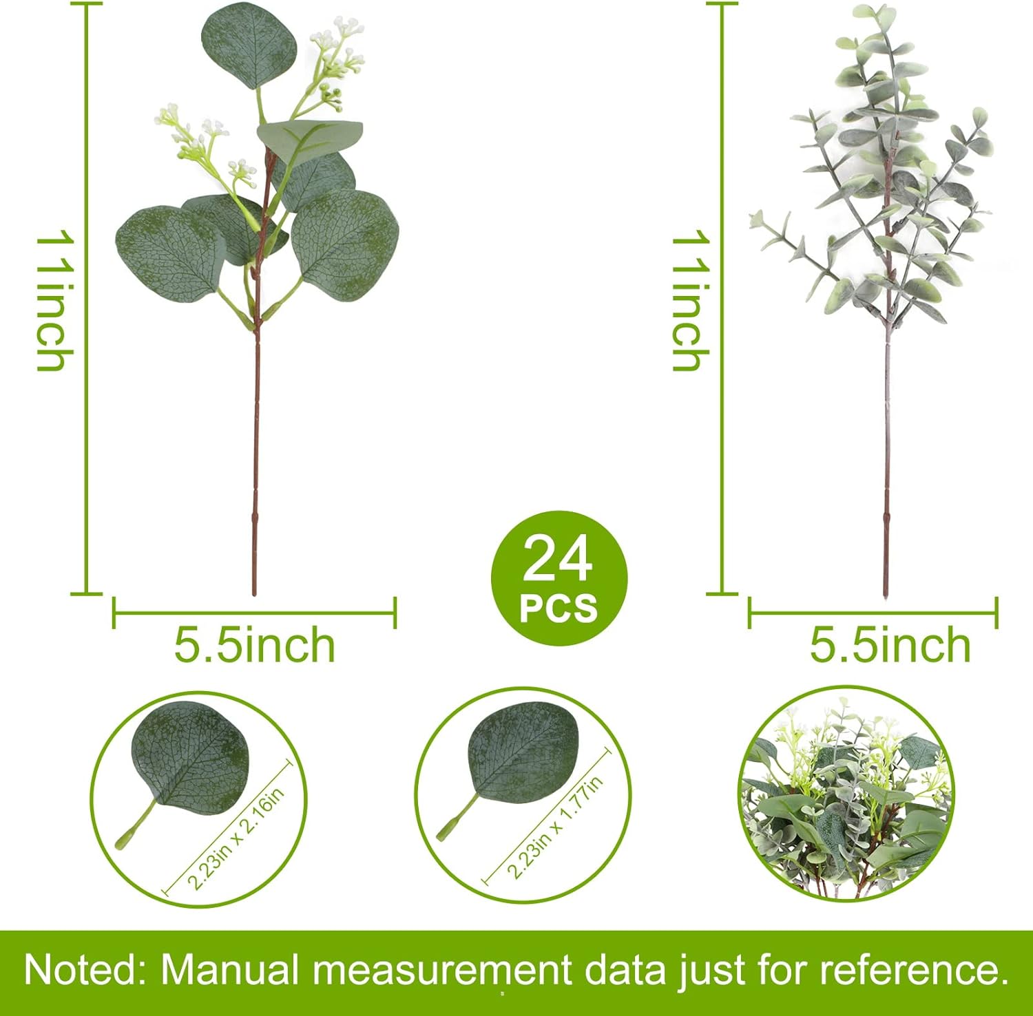Artificial Eucalyptus Stems 24PCS for Decor Weddings