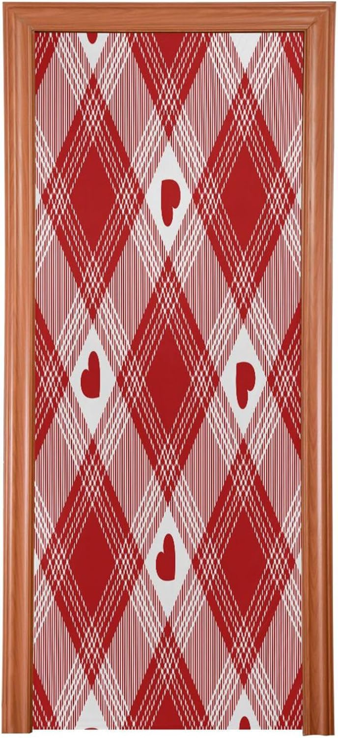 Susiyo Red Heart Plaid Door Cover 35x79 Inch