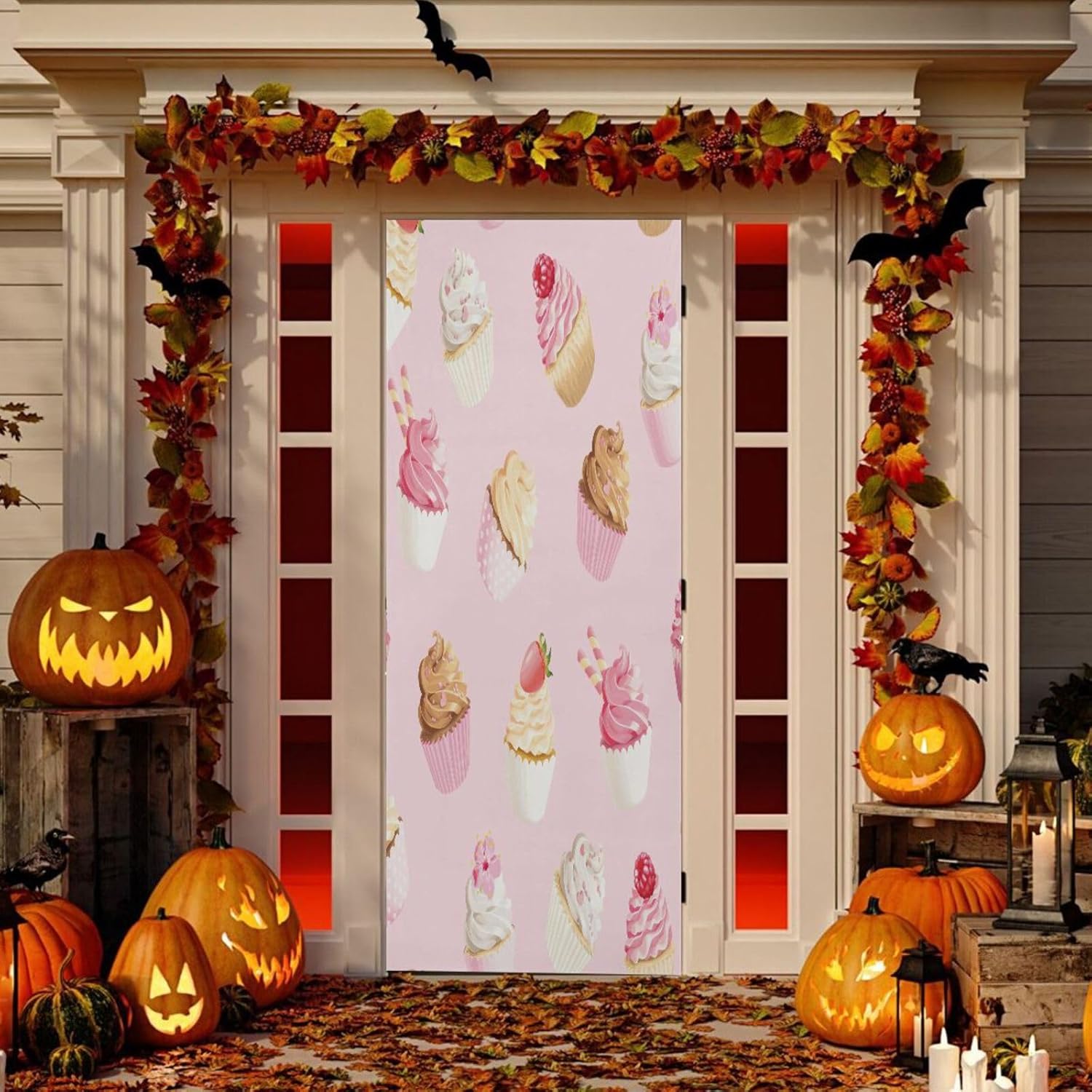 Susiyo Pink White Cupcakes Halloween Door Cover