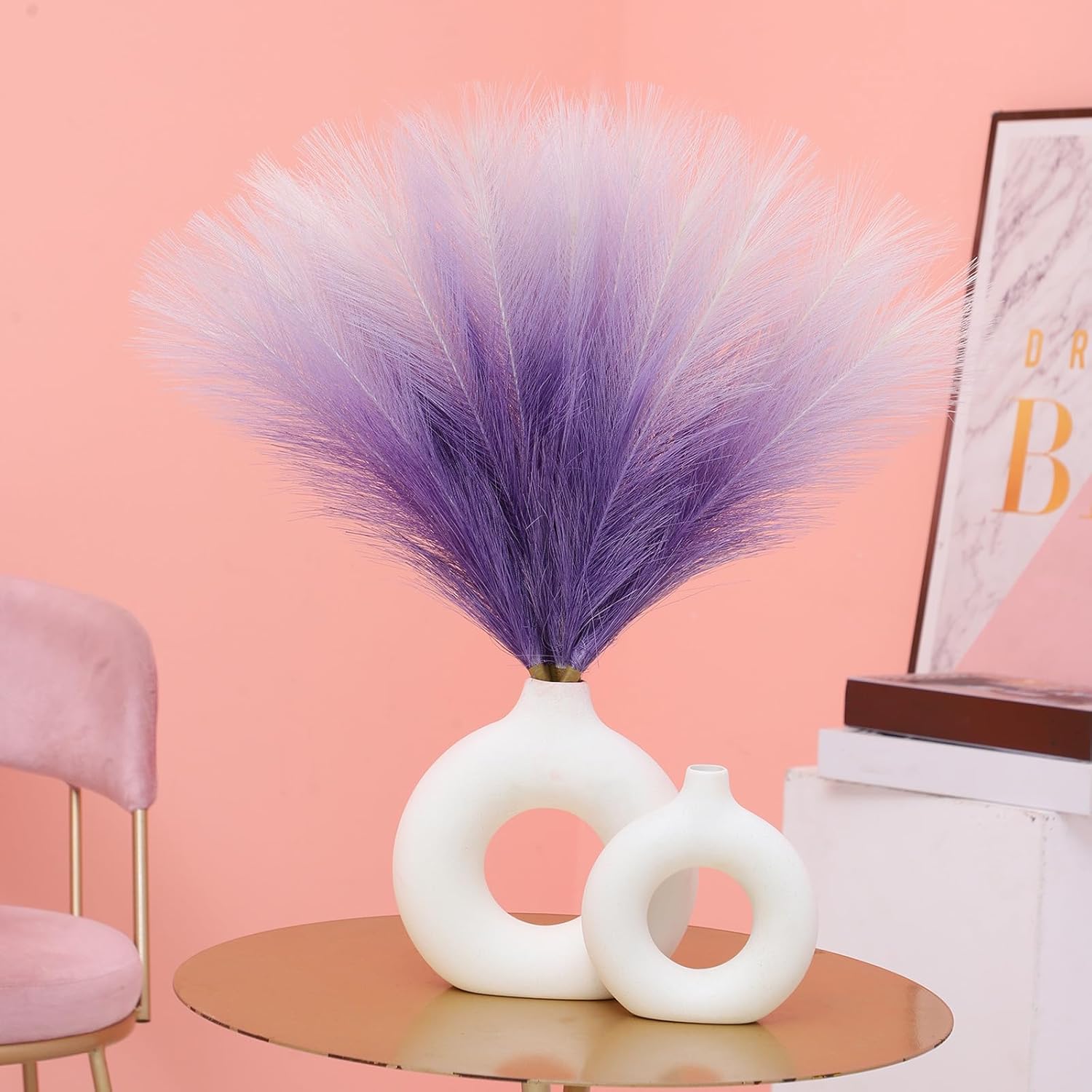 Faux Pampas Grass Decor 177 Inch 6pcs Gradient Purple