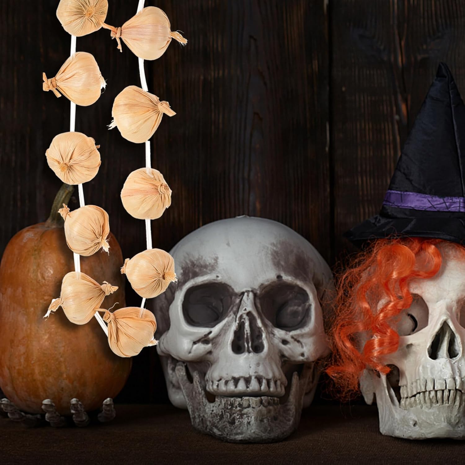 Angoily Halloween Fake Garlic Wreath Decoration