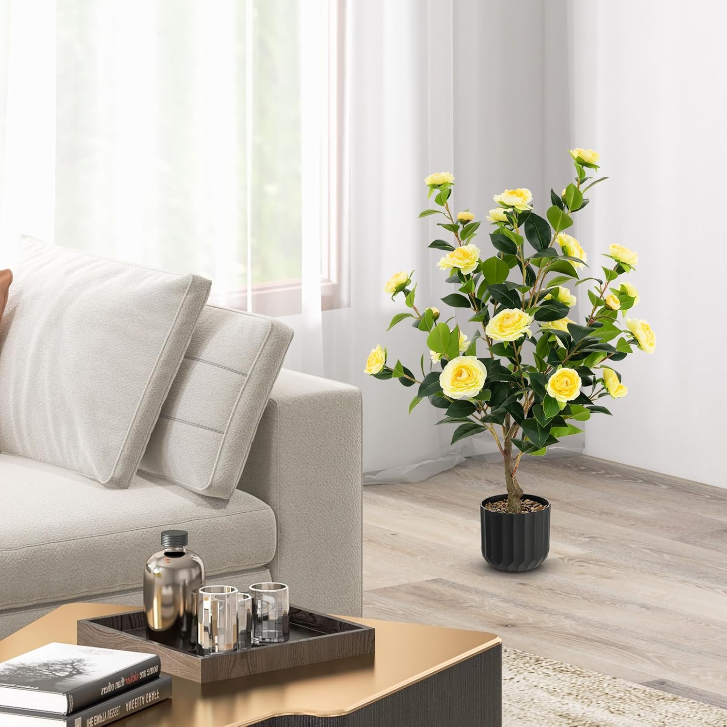 Artificial Camellia Tree Set of 2 38 Inch Tall Potted Plants