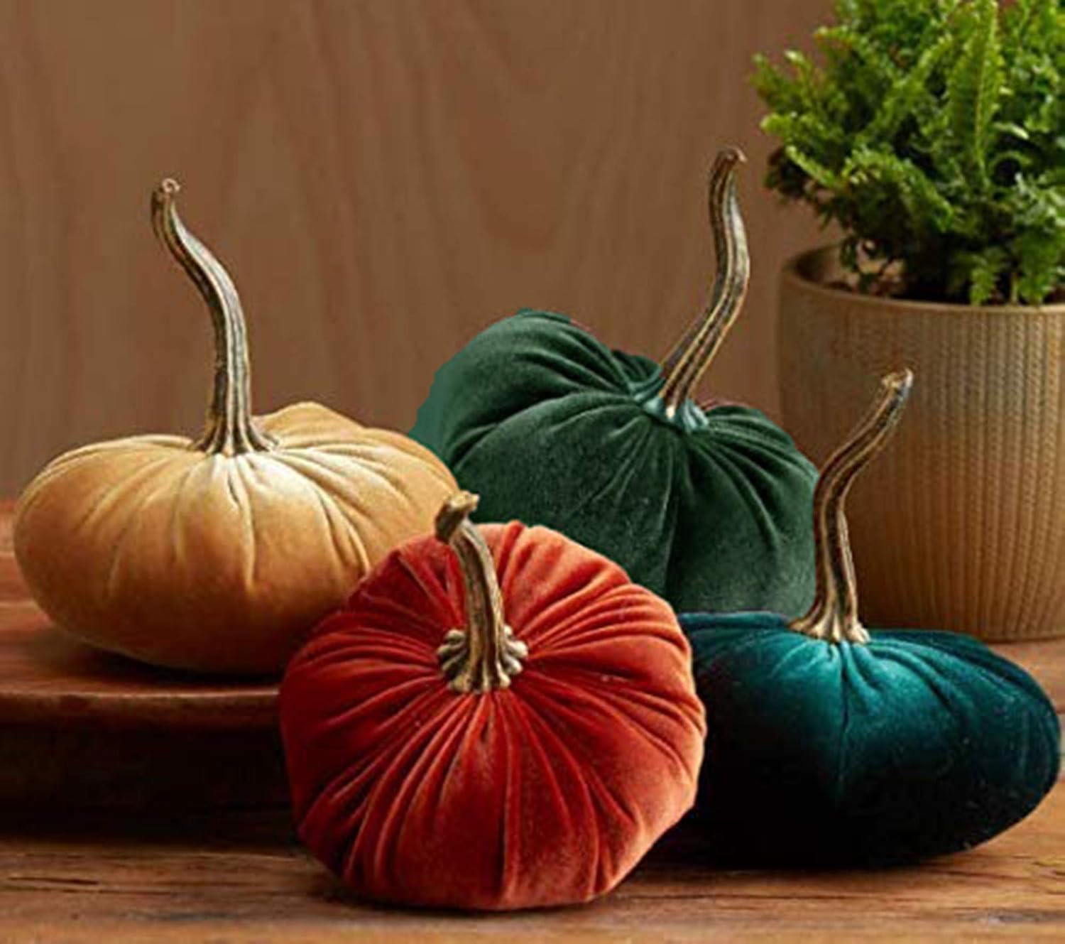 Velvet Pumpkins Fall Decor Set Green