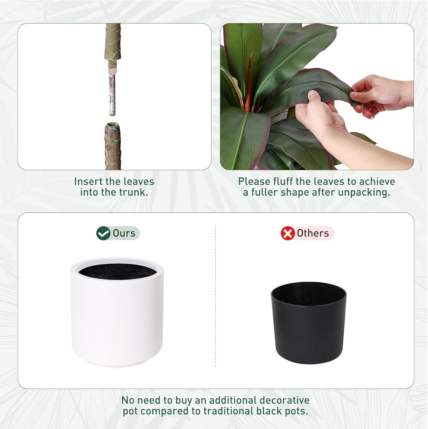 YEPDIN Artificial Dracaena Tree 5FT with White Planter