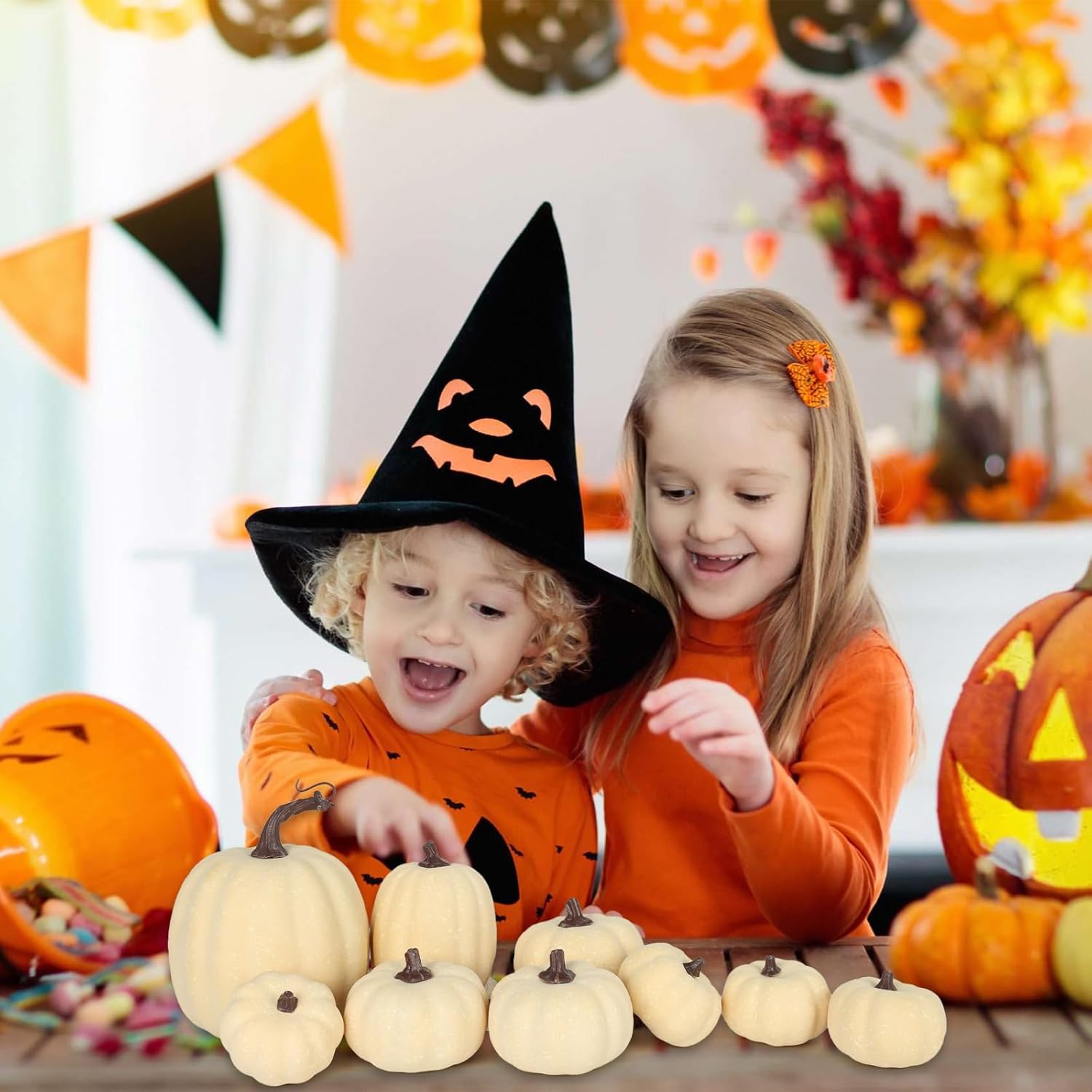 9PCS Cream Artificial Pumpkin Decor Set for Fall
