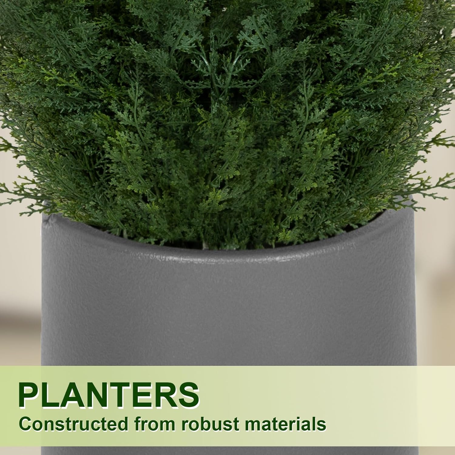 Artificial Cedar Topiary Trees 3FT Set of 2 with Gray Planter