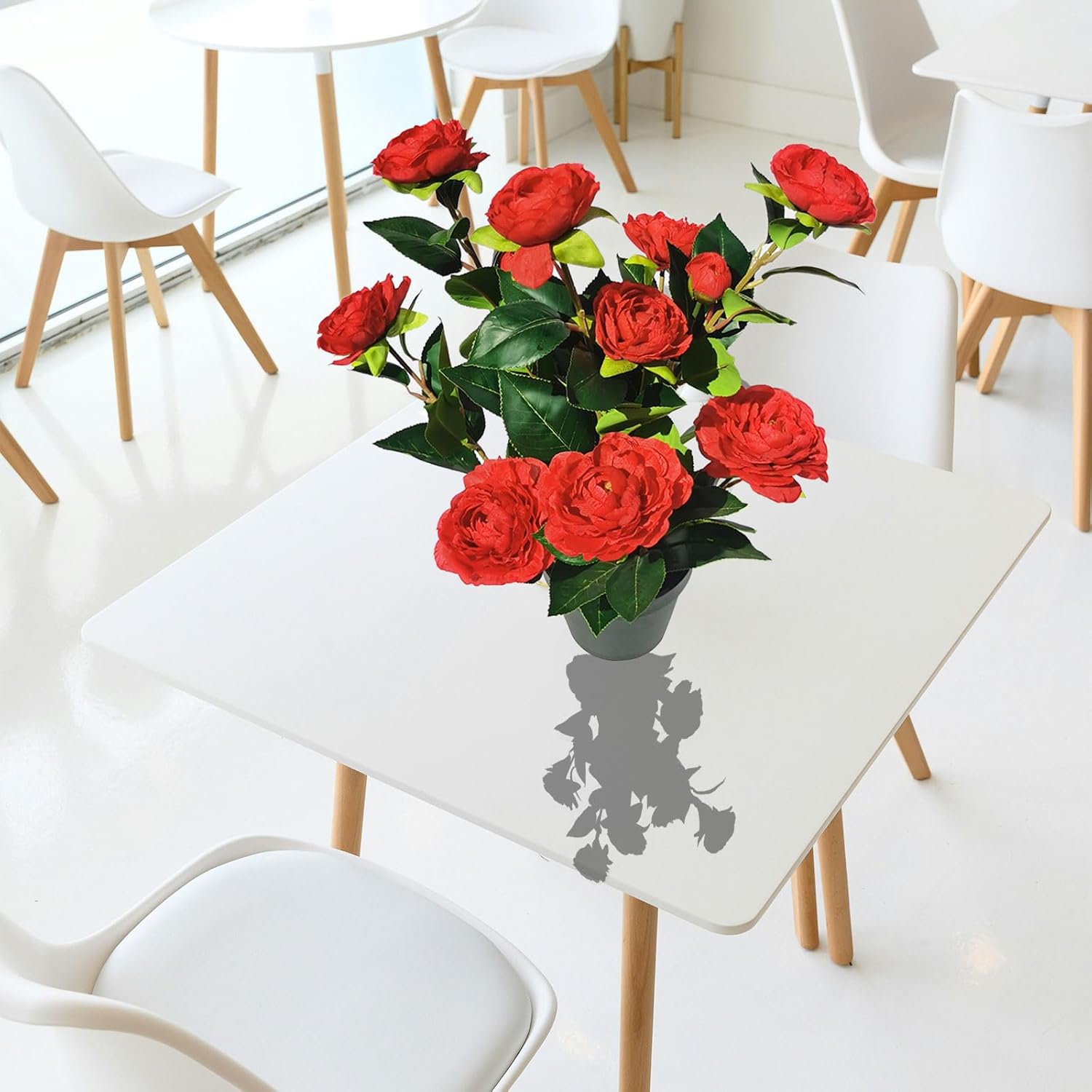 16 Inch Artificial Camellia Tree with 9 Large Blooms and 3 Small Blooms