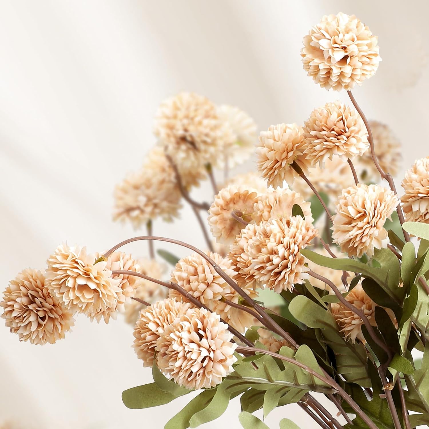 Beige Pompon Mums Artificial Flowers 8pcs Set