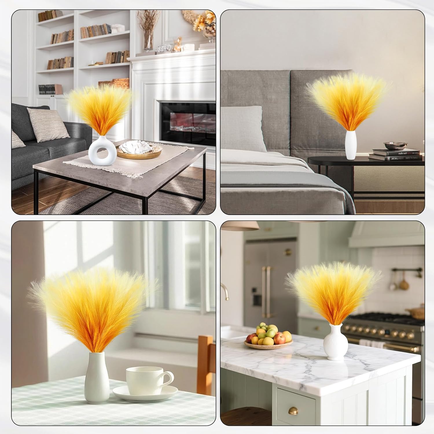 Gradient Yellow Artificial Pampas Grass Decor 177 Inch 6pcs
