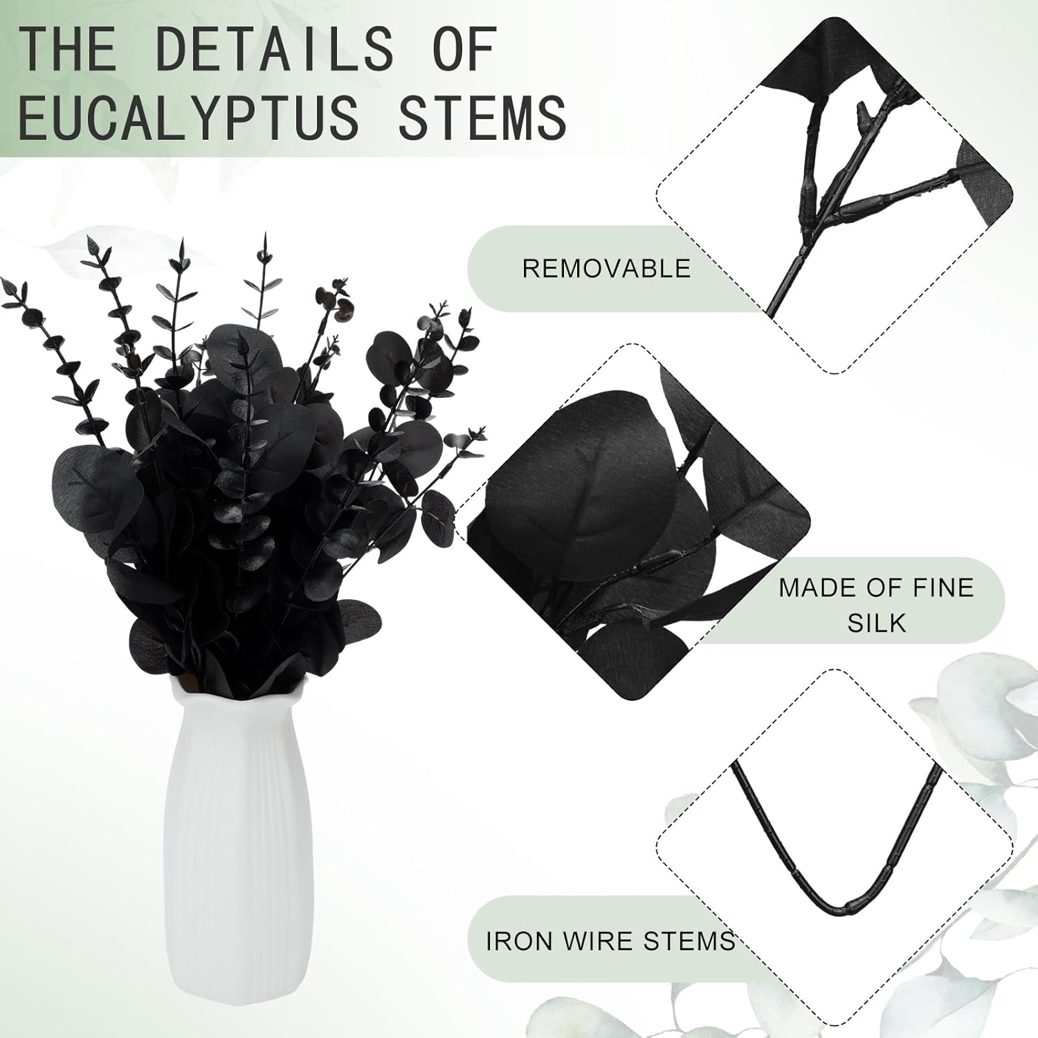 Giegxin 90 Pcs Artificial Eucalyptus Stems Black